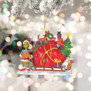 Neue Grinch-Baumornamente aus Acryl, Lustige Weihnachtsbaumanhänger, Grüner Monsterdieb, Weihnachtsbaumschmuck-Aufhänger - Product Image 6