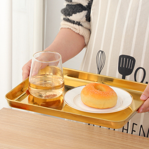 Bandejas para servir comida de metal para galletas de oro rosa rectangulares para hotel y <span class=keywords><strong>restaurante</strong></span> con logotipo personalizado al por mayor, bandeja rodante de acero inoxidable - Product Image 3
