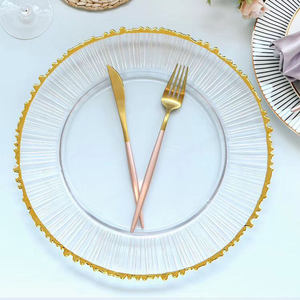 Nouveau design Assiettes de présentation en verre de 13 pouces de couleur <span class=keywords><strong>or</strong></span> et vert bord pour traiteur de mariage Vente en gros pour restaurant hôtel banquet et fête en carton - Product Image 5