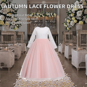 Última Moda en Vestidos de Fiesta para Niñas, con Encaje, Tul, Manga Larga, Estilo Princesa, Largo hasta el Suelo, para Bodas y Eventos - Product Image 2