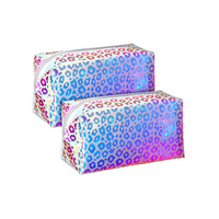 Pochette de maquillage transparente avec logo personnalisé, motif léopard, paillettes, trousse de toilette de voyage