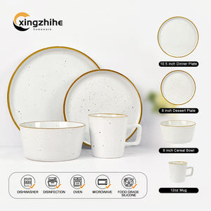 北欧の朝食セットスプレースポットドット柄格安価格サービス高級石食器ボウル付き食器セット - Product Image 5