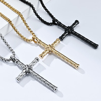 Kalung Liontin Salib Silinder Berkualitas Tinggi Hip Hop Bahan Stainless Steel untuk Pria, Perhiasan Fashion Kristen Yesus, Grosir