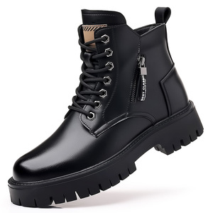 Bottes d'hiver pour hommes en cuir véritable, bout rond, semelle en caoutchouc, imperméables, chaudes, doublure en fourrure, semelle intermédiaire en EVA - Product Image 4