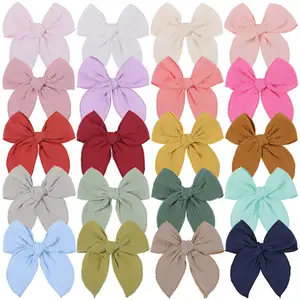 Solid color Large Fable Bow Hair Clips for Baby Little Girls Kids Women Cotton Linen Hair Bows