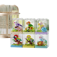 Ensemble de 6 blocs de construction en forme de perroquet, modèle d'oiseau en briques dans une vitrine transparente, jouet de collection DIY empilable pour mini-jardin, cadeau