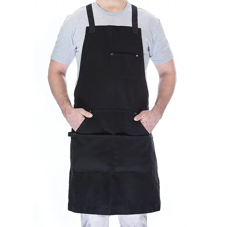 Delantal de Chef de grado profesional duradero negro para cocina, barbacoa y parrilla con bucle de toalla