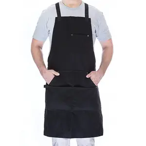 Black Durable Professional Grade Chef Apron for Kitchen, BBQ, and Grill with Towel Loop