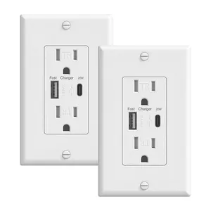 2 Pack USB wall outlet 125V 15A output 5.0A type A+ type C Dual USB receptacle with screw wall plate