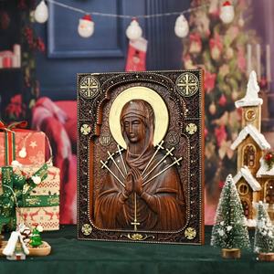 Escultura religiosa de madera moderna Nuestra Señora DE LOS Dolores Virgen María con siete flechas decoración <span class=keywords><strong>del</strong></span> hogar al aire libre arte de pared cristiana - Product Image 2