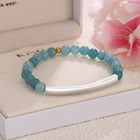 Bracelets perlés unisexe style vintage 2026, perles de pierres précieuses naturelles de 6 mm, barre gravée en acier inoxydable, bijoux raffinés de style côtier