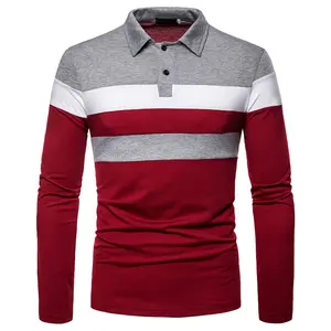 热销新款批发高品质男士长袖制服马球衫色块颜色组合高尔夫男士马球衫