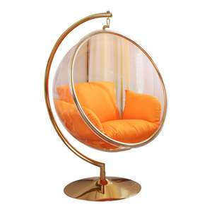 Silla de burbujas acrílica/PVC transparente con marco dorado con columpio colgante <span class=keywords><strong>para</strong></span> muebles de <span class=keywords><strong>sala</strong></span> de estar <span class=keywords><strong>para</strong></span> columpios de Patio - Product Image 1