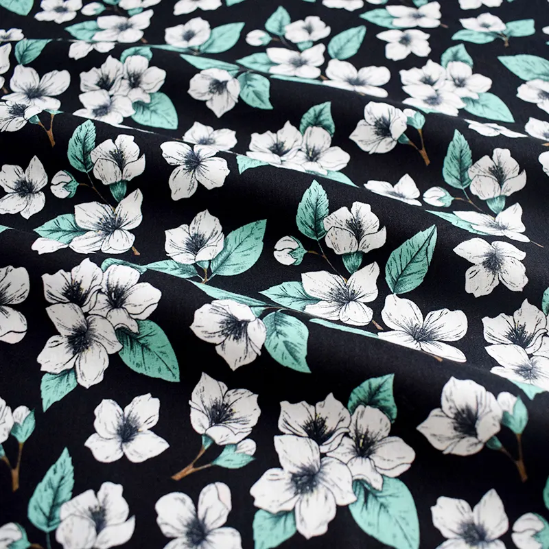 Henry Cotton Poplin Fabric New Pattern Little White Flower Botanical Print Fabric For Ladies Dress