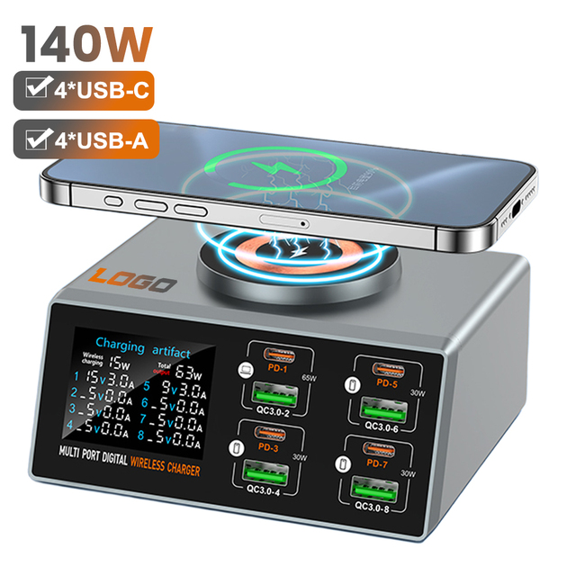 EU US UK AU KR 140W GaN PD Charger Digital Display Desktop USB Type C Fast Charger PD PPS QC4.0 Quick Charger for MacBook