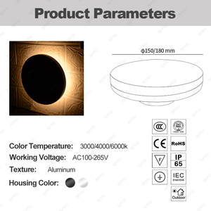 <span class=keywords><strong>Applique</strong></span> Murale LED da Esterno in Alluminio, Design Rotondo, IP65, AC85-265V, Illuminazione Luna - Product Image 2