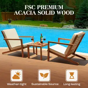 Factory Custom Garden Set Teak Wood Furniture High And Patio Fabric All Weather Waterproof Chair With Cushion And Side Table