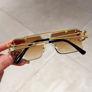 Occhiali da Sole Rettangolari Senza Montatura con Taglio Vivo di Grande Successo, Montatura Unisex con Testa di Leopardo e Doppio Ponte, Occhiali da Sole Senza Montatura da Uomo 2025 - Product Image 2