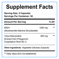 Capsules OEM NAD+ Resvératrol 120mg 300mg pour le Métabolisme Énergétique Cellulaire, Antioxydant, Soutien au Bien-être, 60 Capsules