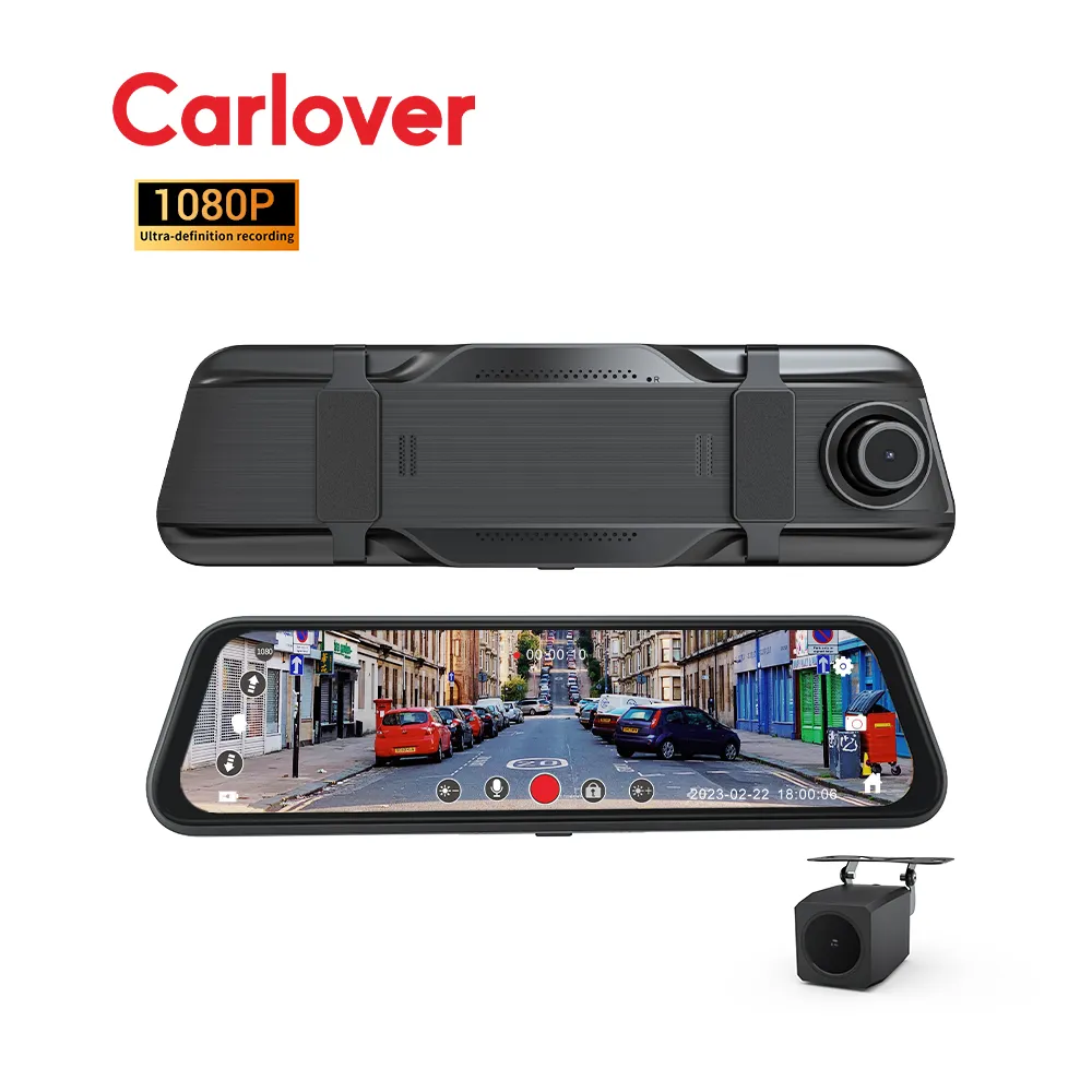 Carlover 10 "inç Full Hd dokunmatik çift lensli araba dikiz araç içi kamera araba dvr'ı ayna