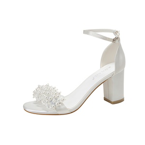 Chaussures de Mariée de Luxe pour <span class=keywords><strong>Femme</strong></span> – Sandales Blanches à Talons Hauts Épais et Robustes pour l'Été, Printemps et Automne - Product Image 5