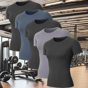 Paquete de 5 Camisetas Deportivas de Compresión para Mujer, Cuello Redondo, Ajustadas, de Poliéster, Manga Corta, Secado Rápido - Product Image 2