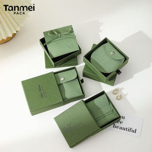 Изготовленный на заказ логотип зеленый ящик ювелирных изделий Коробка кольцо серьги ожерелье упаковка коробки ювелирных изделий с мешком - Product Image 3