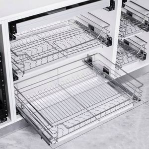 2pc Ball-Bearing System Under Sink Sliding <b>Pull</b> <b>Out</b> Drawer Cabinet Organizer Rack 2 Tier Under Sliding Wire <b>Basket</b> with Slides - Product Image 2