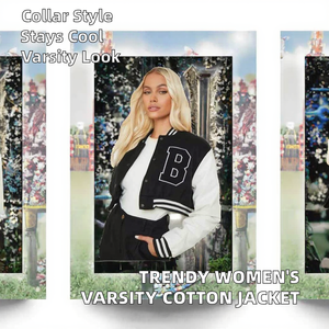 Chaqueta Varsity de Invierno para Mujer, Talla Europea, de Algodón, Corta, Transpirable, con Cuello Alto y Botón, Manga Larga - Product Image 2