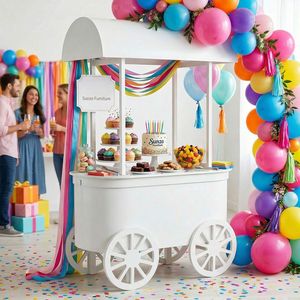 <span class=keywords><strong>Chariot</strong></span> à desserts vintage en contreplaqué <span class=keywords><strong>blanc</strong></span> pour mariage et hôtel, idéal pour la présentation de bonbons - Product Image 1