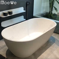 Baignoire autoportante en résine de pierre moulée de forme ovale en marbre artificiel de 180 cm, salle de bain de luxe, douche, surface solide