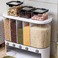 5-delige plastic rijstdispenser en voedselbewaarbox, droge graandispenser met opbergbak voor gedroogd fruit, voedselopbergorganizer