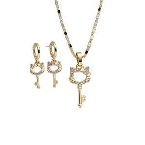Nouveaux ensembles élégants de bijoux de mariage en or plaqué pour femmes, avec boucles d'oreilles et colliers en zircon cubique - Product Image 3