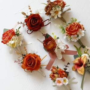 थोक दुल्हन शादी की प्रोम पार्टी समारोह कृत्रिम फूल नारंगी श्रृंखला ब्रोच कंधे फूलों की कलाई फूल - Product Image 5