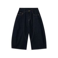 Jeans trois-quarts unisexe américain épissé cimeterre vache brute mi Baggy Denim Shorts respirant décontracté pour hommes femmes pour l'été
