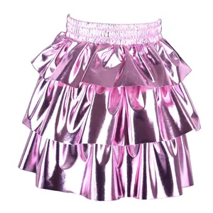 Benutzer definierte metallische Mädchen Rüschen Kuchen Kleid 3 Schichten hohe Taille Rock