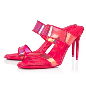 Sandalias de tacón fino Xinzirain personalizadas de talla grande 46 para mujer, sandalias de moda con punta abierta en verde lima y rosa, con correa de PVC. - Product Image 1