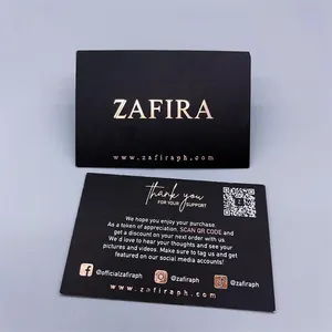 Papel negro personalizado de alta calidad para negocios, papel reciclado de lujo, Impresión de lámina de oro rosa, tarjetas de agradecimiento