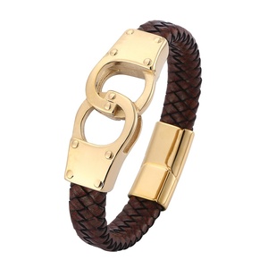 Bracciali in oro italiano placcato argento mano bracciali moda in acciaio inossidabile femminile bracciale in vera pelle - Product Image 1