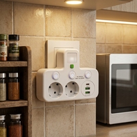 Multiprise murale UE 5-en-1 avec 2 prises CA, 2 ports USB et 1 port Type-C, veilleuse intégrée, adaptateur pour maison et bureau, directement de l'usine