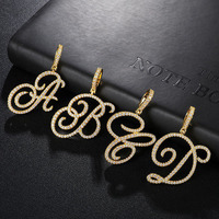Collier avec pendentif en lettres cursives serties de pierres, alphabet en zircon cubique, couleur or ou argent, charmes hip-hop, bijoux
