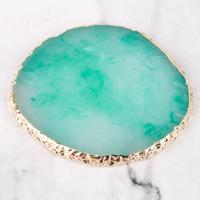 En gros Sous-verre rond en tranche de géode d'agate en pierre de cristal avec bordure dorée, vert, bleu, blanc, rose, pour résine DIY