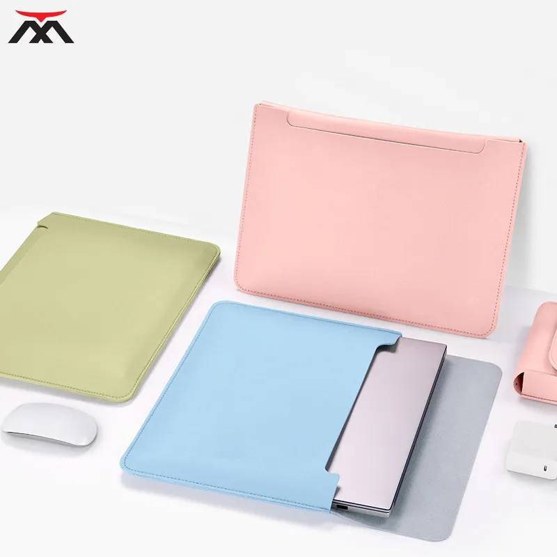 Solid Color Notebook Sleeve Light And Thin 13.3 Inch Waterproof Pu Leather Cute Laptop Bags Covers With Accessories Pouch