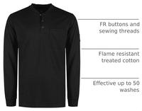 Nouveautés FRC3222 T-shirt de travail Henley à manches longues, anti-arc électrique, ignifuge, 100% coton, coupe ample, sécurité