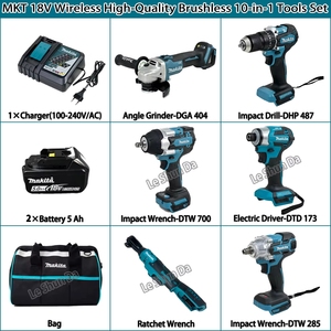 Ensemble sans fil <span class=keywords><strong>18V</strong></span> de 10 pièces avec batteries 5.0Ah, adapté aux outils combinés pour la construction et le travail du bois - Product Image 3