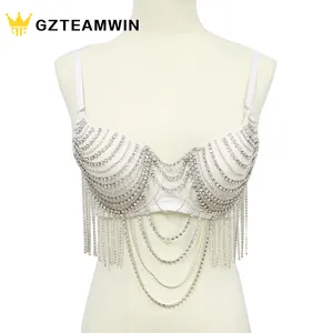 Fashion Sexy Top Custom Adjustable Shiny Body Jewels Rhinestone Chain Crystal Corset Bra For Women