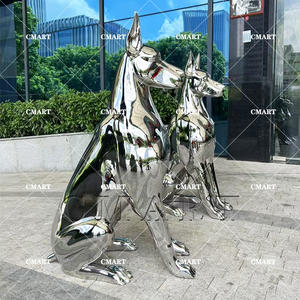 Sculpture <span class=keywords><strong>de</strong></span> Doberman en fibre <span class=keywords><strong>de</strong></span> verre 3D grandeur nature, chromée sur mesure, pour hall d'hôtel, grande sculpture extérieure, sculpture géante sur mesure - Product Image 5
