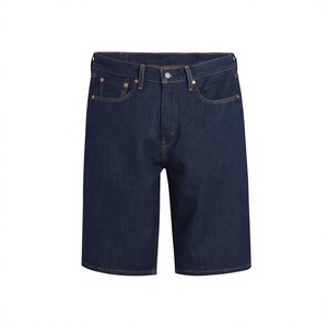 Shorts Bermuda en jean bleu foncé pour homme, taille mi-haute, fermeture boutonnée, style décontracté, 100 % coton tissé, couleur unie - Product Image 1