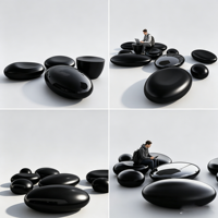Mobilier commercial durable : Canapé, chaise en pierre, tabourets, et chaise œuf artistique de type galet pour parcs, places publiques et centres commerciaux