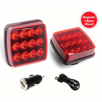 Luz de Advertencia Magnética de Alta Calidad con 12 LED Rojos Recargables, Baliza Estroboscópica con Cargador para Auto y Puerto Tipo-C para Camiones y Remolques